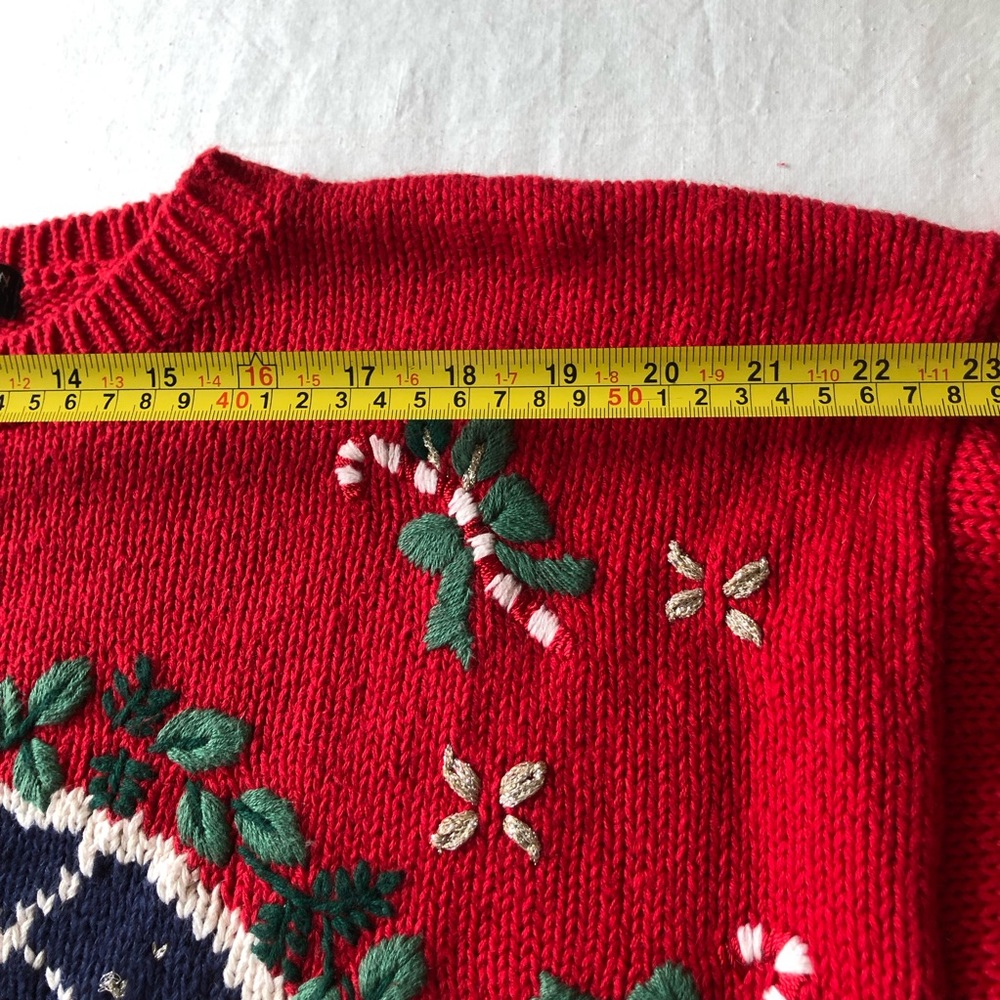 VTG Metropolitan 10001 Red Ugly Christmas Pullover Sweater Rosettes & Ribbons L - Picture 8 of 14